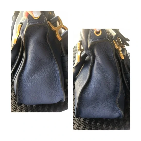 Chloe Marci Medium Navy Leather Satchel with Gold Hardware - Picture 2 of 8